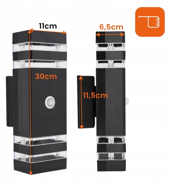LED fasádní svítidlo, patice 2× GU10, IP54, 30 × 11 × 6,5 cm