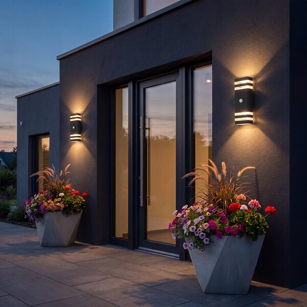 LED fasádní svítidlo, patice 2× GU10, IP54, 30 × 11 × 6,5 cm