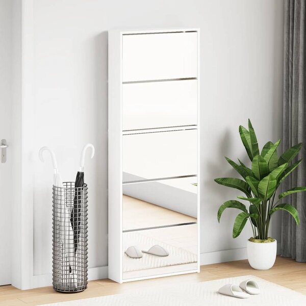 Botník pětipatrový zrcadlo bílý 63 x 17 x 169,5 cm 273938