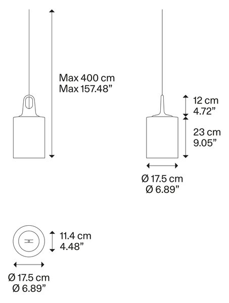 Lodes Závěsné svítidlo Jim Cylinder, Ø 17,5 cm, 1xE27 Barva: Matná černá, Barva struktury: Šedá