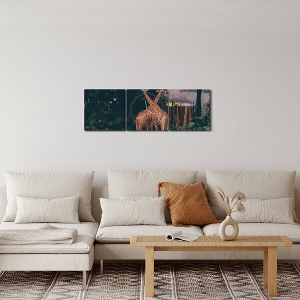Obraz dvou žiraf (s hodinami) (90x30 cm)