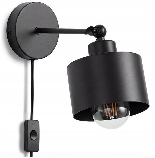 Černé nástěnné svítidlo E27, kabel 150 cm