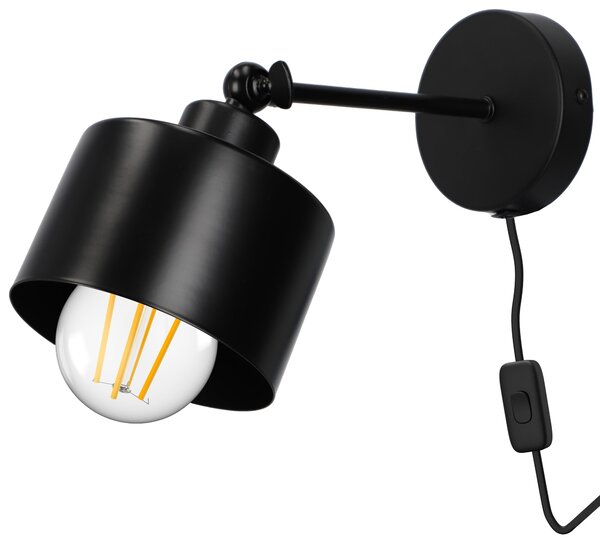 Černé nástěnné svítidlo E27, kabel 150 cm