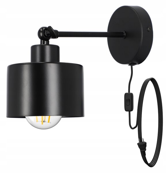 Černé nástěnné svítidlo E27, kabel 150 cm
