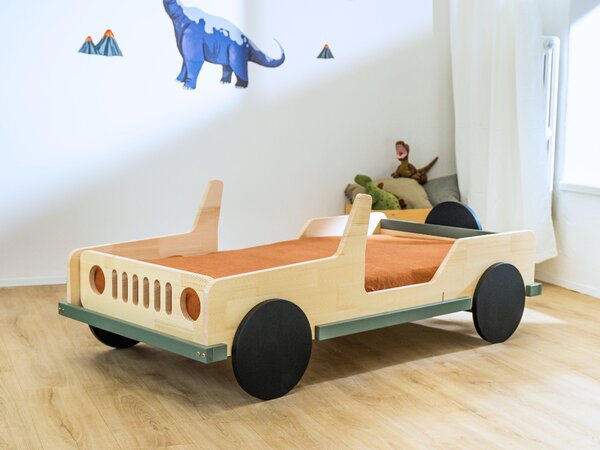 Dětská auto postel ve tvaru JEEPU SAFARI 80x160 cm - Tmavě šedá