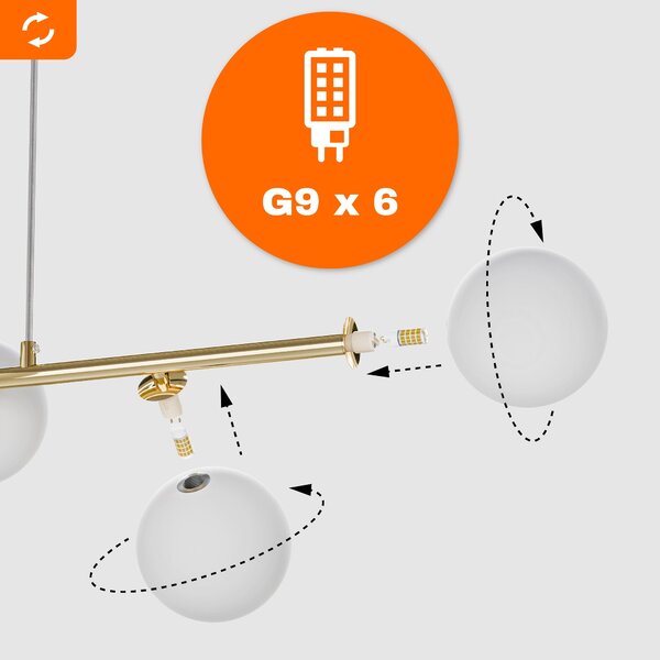 Zlaté závěsné svítidlo, 6× G9