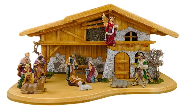 AMADEA Dřevěný osvětlený betlém BEZ FIGUREK 65 cm