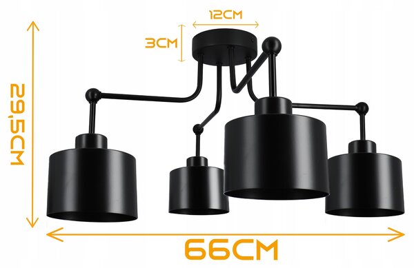 Černé závěsné svítidlo, 4× E27