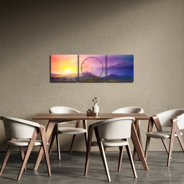 Obraz - Za svítání (s hodinami) (90x30 cm)