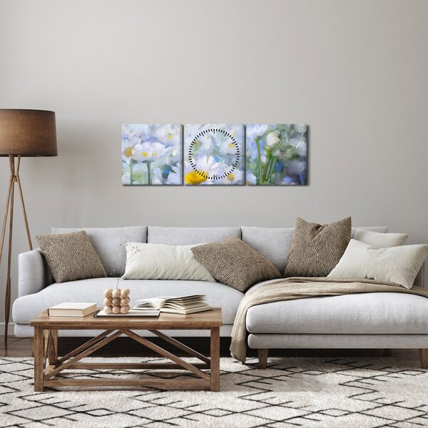 Obraz - V kopretinách (s hodinami) (90x30 cm)