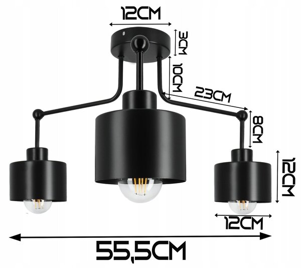 Černé závěsné svítidlo, 3× E27