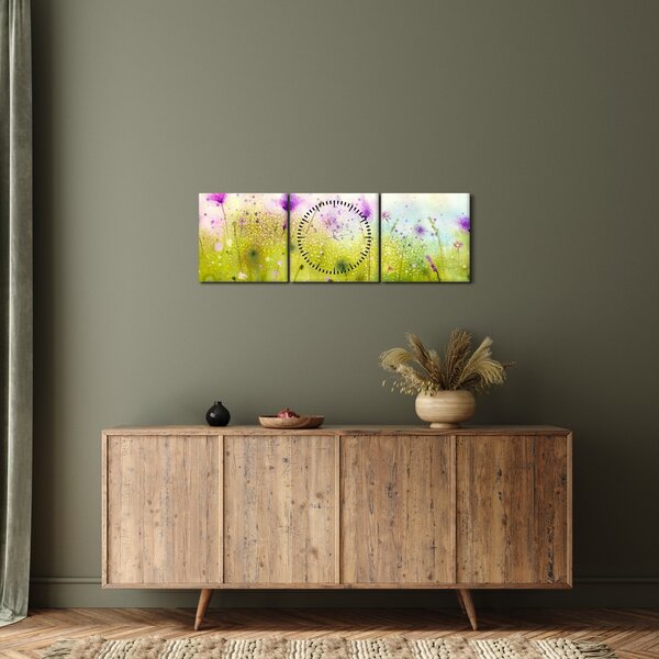 Obraz - Luční kvítí (s hodinami) (90x30 cm)