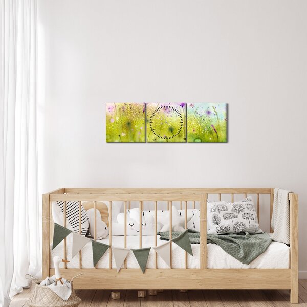 Obraz - Luční kvítí (s hodinami) (90x30 cm)