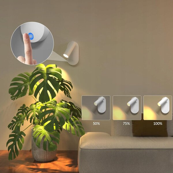 LED nástěnné svítidlo, stmívatelné, CCT, na baterii, 1 W, 50 lm, 12 × 6 × 10 cm