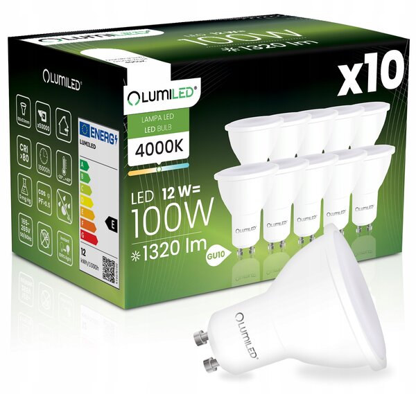 10x LED žárovka GU10 reflektor PAR16 12W = 100W 1320LM 4000K 120° Lumiled