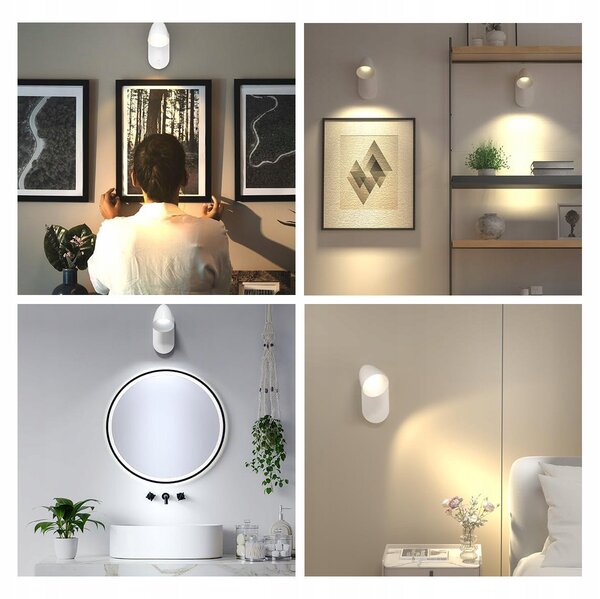 LED nástěnné svítidlo, stmívatelné, CCT, na baterii, 1 W, 60 lm, 12 × 6 × 10 cm