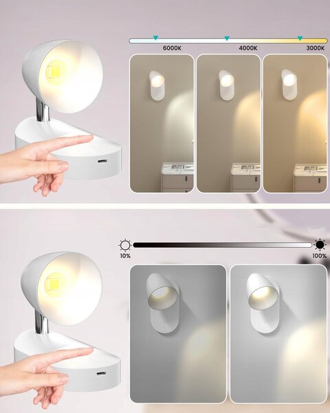 LED nástěnné svítidlo, stmívatelné, CCT, na baterii, 1 W, 60 lm, 12 × 6 × 10 cm