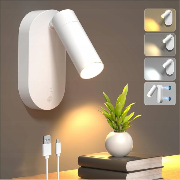 LED nástěnné svítidlo, stmívatelné, CCT, na baterii, 1 W, 50 lm, 12 × 6 × 10 cm