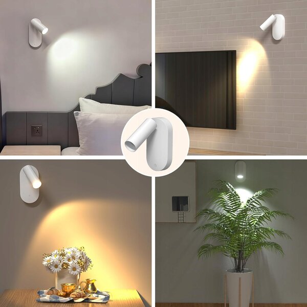 LED nástěnné svítidlo, stmívatelné, CCT, na baterii, 1 W, 50 lm, 12 × 6 × 10 cm