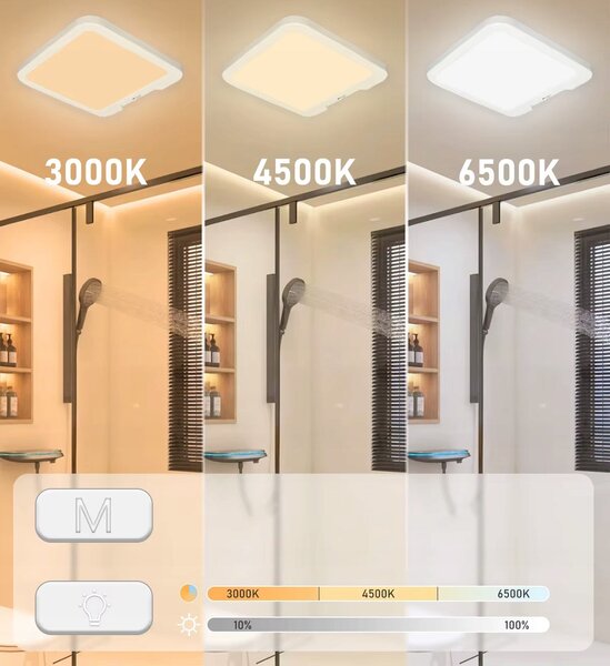 Bílé stropní LED svítidlo s pohybovým čidlem, CCT, 3 W, 325 lm, 18 × 18 × 1,4 cm