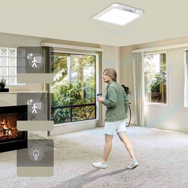 Bílé stropní LED svítidlo s pohybovým čidlem, CCT, 3 W, 325 lm, 18 × 18 × 1,4 cm
