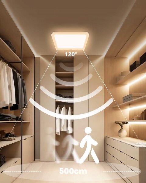 Bílé stropní LED svítidlo s pohybovým čidlem, CCT, 3 W, 325 lm, 18 × 18 × 1,4 cm