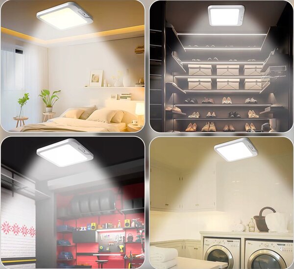 Bílé stropní LED svítidlo s pohybovým čidlem, CCT, 3 W, 325 lm, 18 × 18 × 1,4 cm