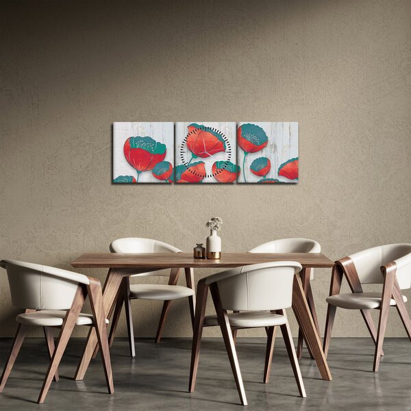 Obraz - Vlčí máky - petrolej (s hodinami) (90x30 cm)
