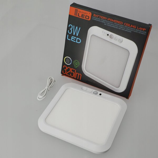 Bílé stropní LED svítidlo s pohybovým čidlem, CCT, 3 W, 325 lm, 18 × 18 × 1,4 cm