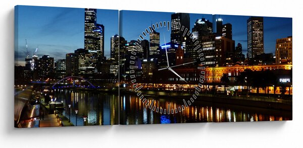 Obraz noci v Melbourne (s hodinami) (90x30 cm)