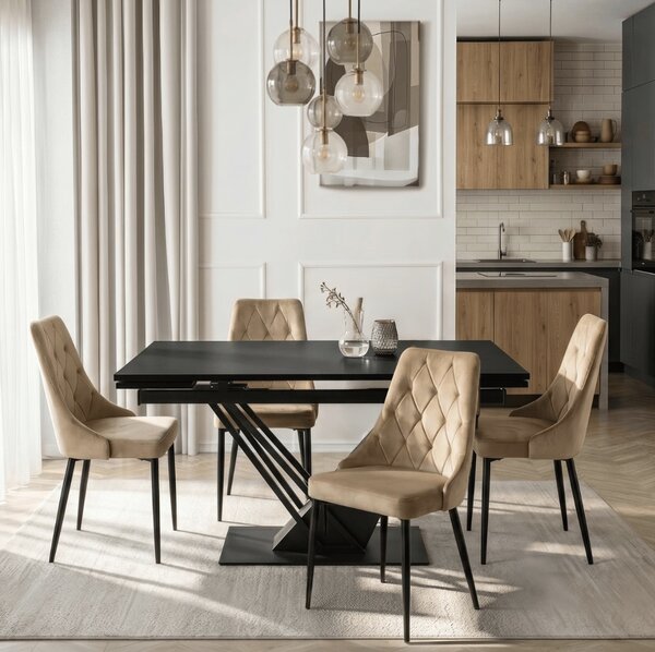 JAKS Rozkládací jídelní stůl černý MDF 160–220 cm REX