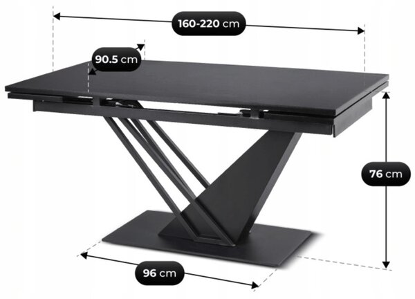 JAKS Rozkládací jídelní stůl černý MDF 160–220 cm REX