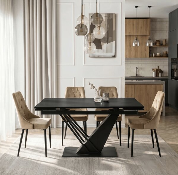 JAKS Rozkládací jídelní stůl černý MDF 160–220 cm REX