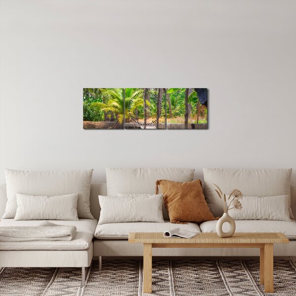 Obraz - Dřevěná loď na kanále, Thajsko (s hodinami) (90x30 cm)