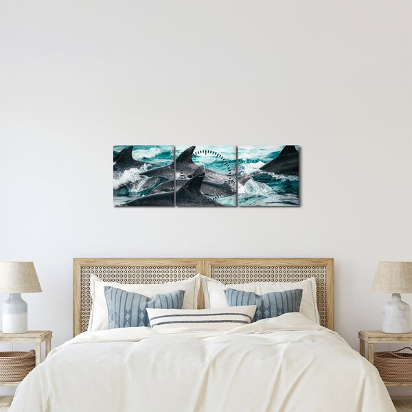 Obraz - Delfíni v oceáně (s hodinami) (90x30 cm)