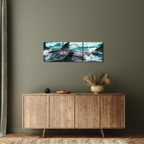 Obraz - Delfíni v oceáně (s hodinami) (90x30 cm)