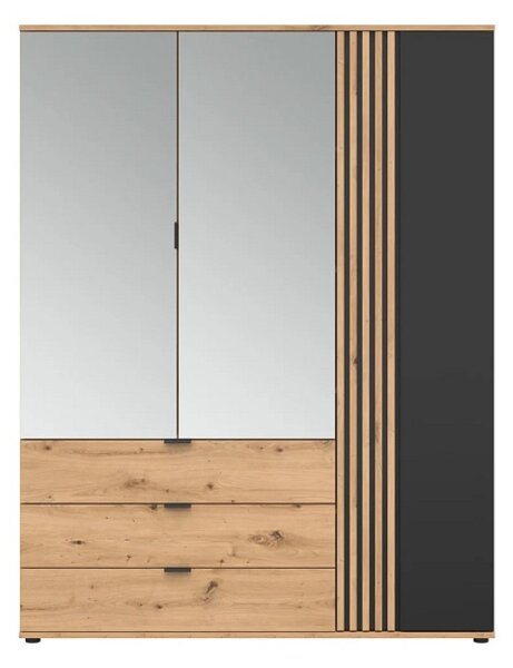 VABRES šatní skříň SZF1D2M3S, dub artisan/černá
