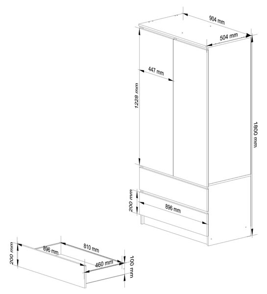 Ak furniture Šatní skříň Star se zrcadlem 90 cm bílá