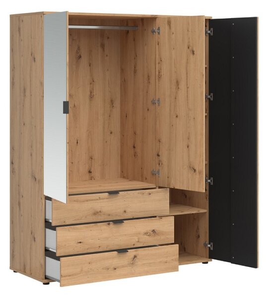 VABRES šatní skříň SZF1D2M3S, dub artisan/černá