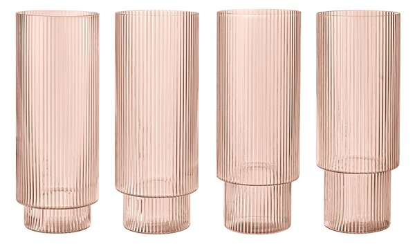 Vysoké sklenice Ripple Blush 300 ml – set 4 ks