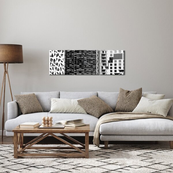 Obraz černobílé architektury (s hodinami) (90x30 cm)