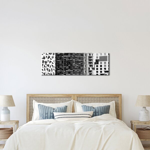 Obraz černobílé architektury (s hodinami) (90x30 cm)