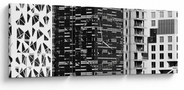 Obraz černobílé architektury (s hodinami) (90x30 cm)