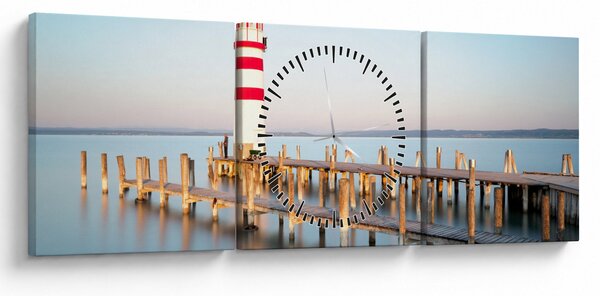 Obraz majáku za úsvitu (s hodinami) (90x30 cm)