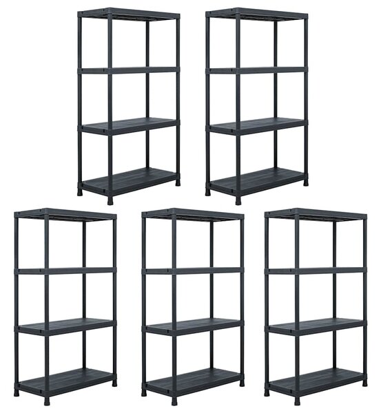 Skladové regály 5 ks černé 60 x 30 x 138 cm plastové 276252