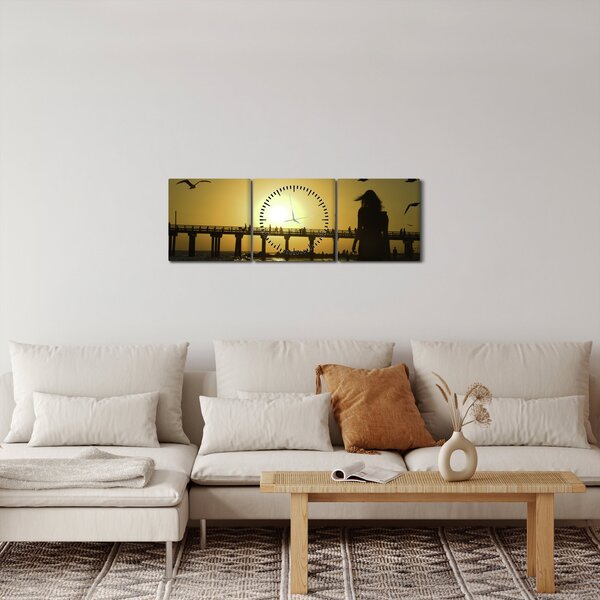 Obraz - Procházka po pláži (s hodinami) (90x30 cm)