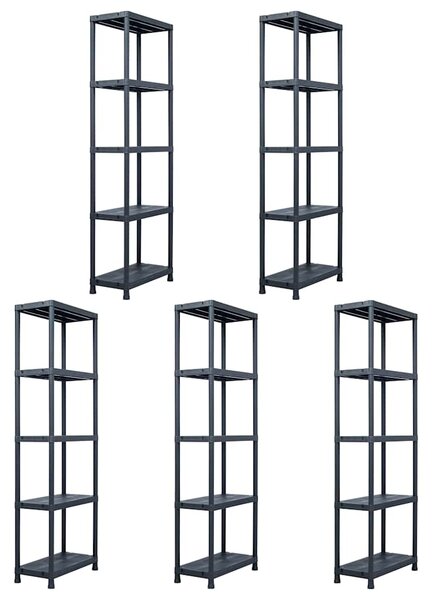 Skladové regály 5 ks černé 125 kg 60 x 30 x 180 cm plastové 276258