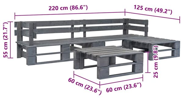4dílná zahradní sedací souprava z palet dřevo šedá 276316
