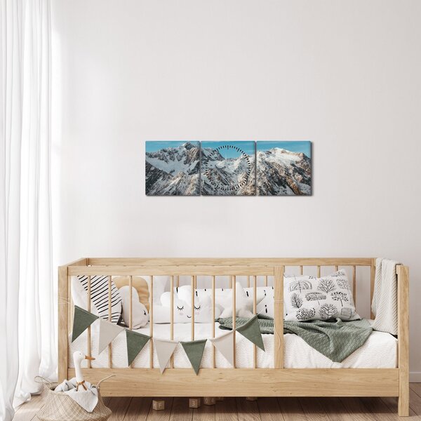 Obraz zasněžených vrcholků, Fiordland (s hodinami) (90x30 cm)