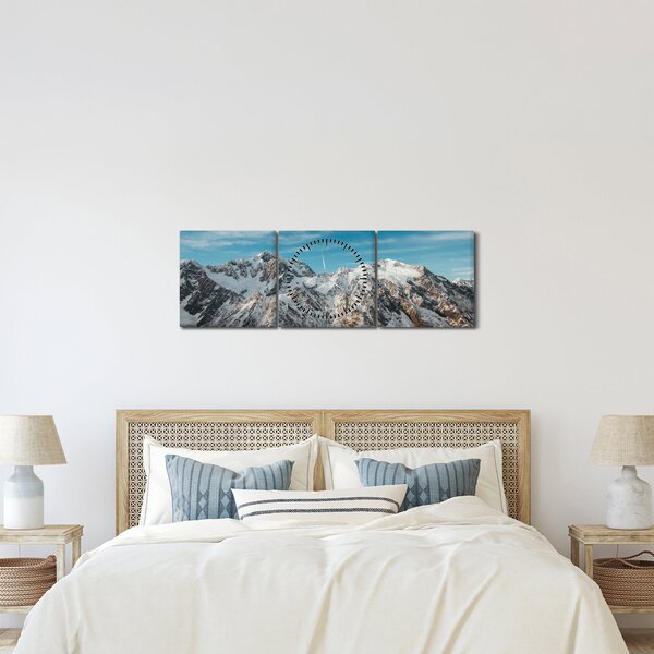 Obraz zasněžených vrcholků, Fiordland (s hodinami) (90x30 cm)